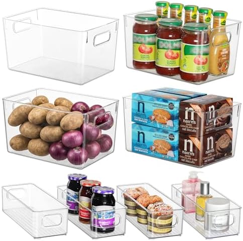 Qilinba Clear Storage Bins 8 Pack for Pantry Organizers, 4 Large Plastic Pant...