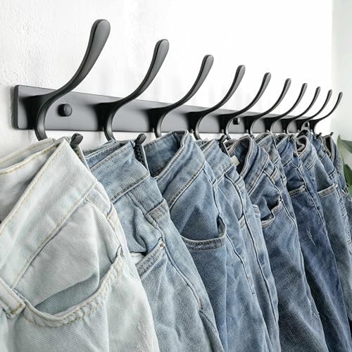 SKOLOO Coat Rack Wall Mounted - 10 Hooks, Heavy Duty, Stainless Steel, Metal ...