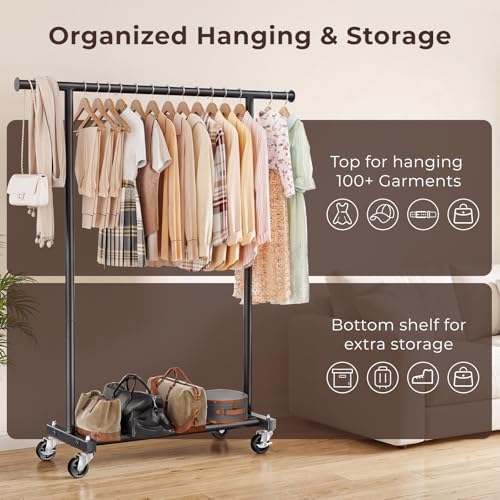 Clothing Rack for Hanging Clothes, 45" Wide Rolling Clothes Rack, Metal ...