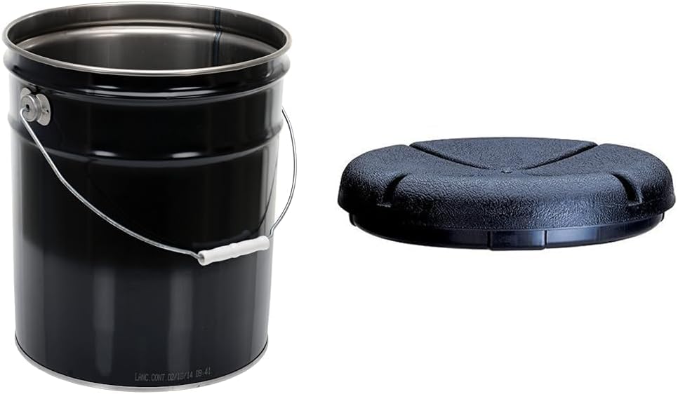 Vestil Pail-STL-RI Steel Open Head Pail with Handle, 5 Gallon Capacity, Black...