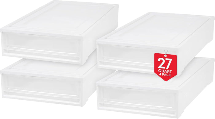 IRIS USA 4-Pack, 27 Qt. Under Bed Storage Bin with Sliding Drawers, White