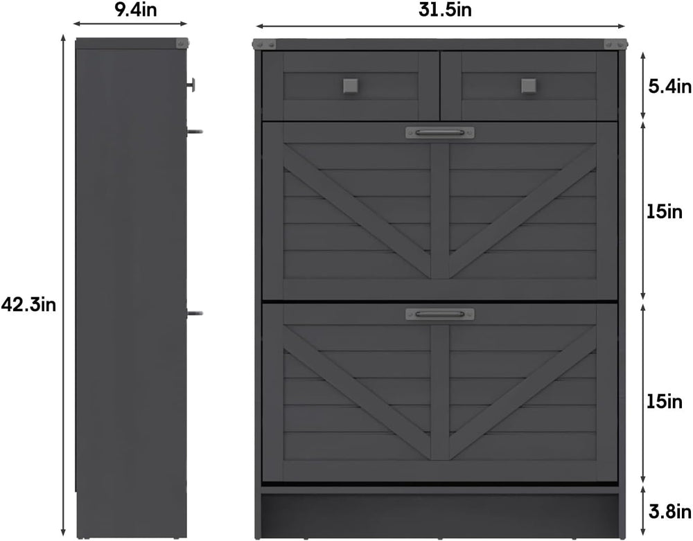 Halitaa Shoe Cabinet with 2 Flip Drawers & 2 Drawers,Farmhouse Shoe Stora...