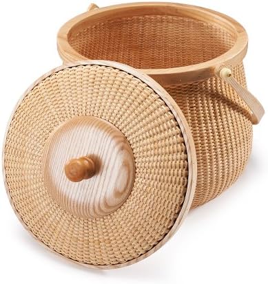 Nantucket Pot Belly Baskets, Fine Cane Weaving Circular with Swing Hardwood H...