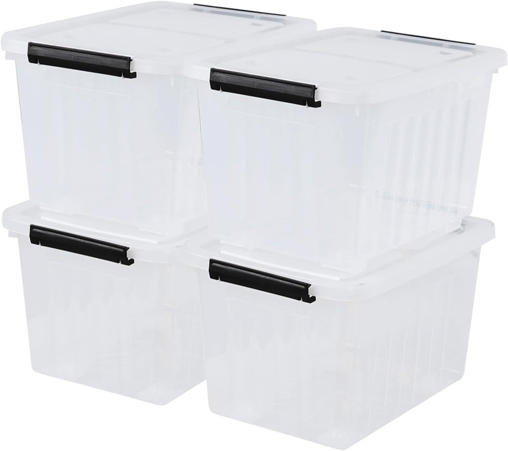 Yuright 30 Quart Clear Plastic Storage Bin Box with Wheels, 4 Packs