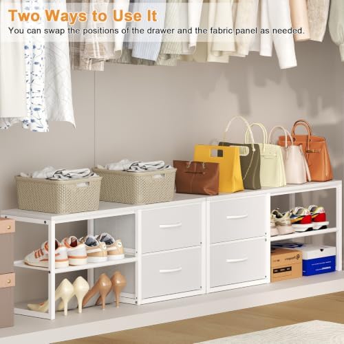 Hongtamoya 2-Pack Stackable Storage Drawers with Open Shelves, White