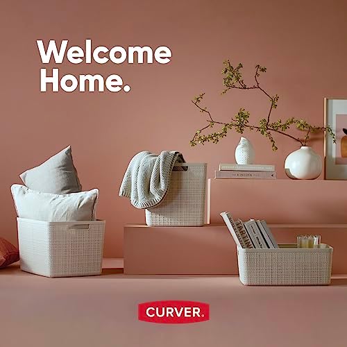 Curver Set of 4 Large 20L Jute Decorative Plastic Organization and Storage Ba...