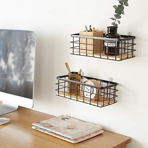 TIEYIPIN Small Metal Wire Storage Basket, Detachable Wood Base Storage Organi...