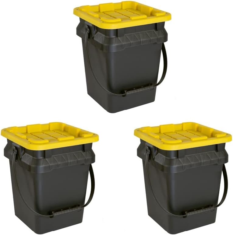 CX Heavy Duty 5-Gallon Square Buckets with Lids for Organization, 3pk