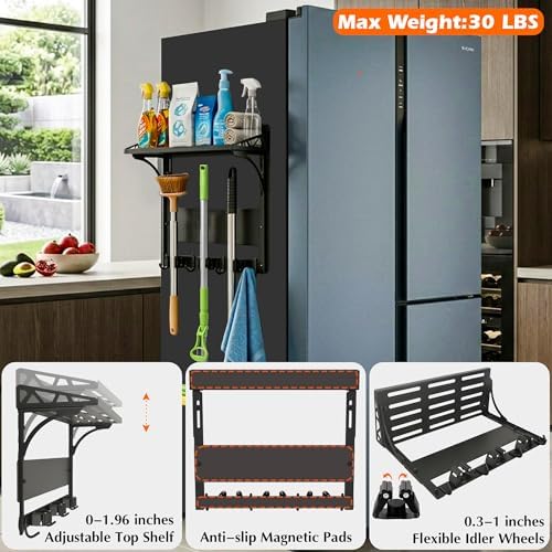 MUTUACTOR Heavy Duty Magnetic Broom Holder,Anti-slip Magnetic Tool Rack with ...