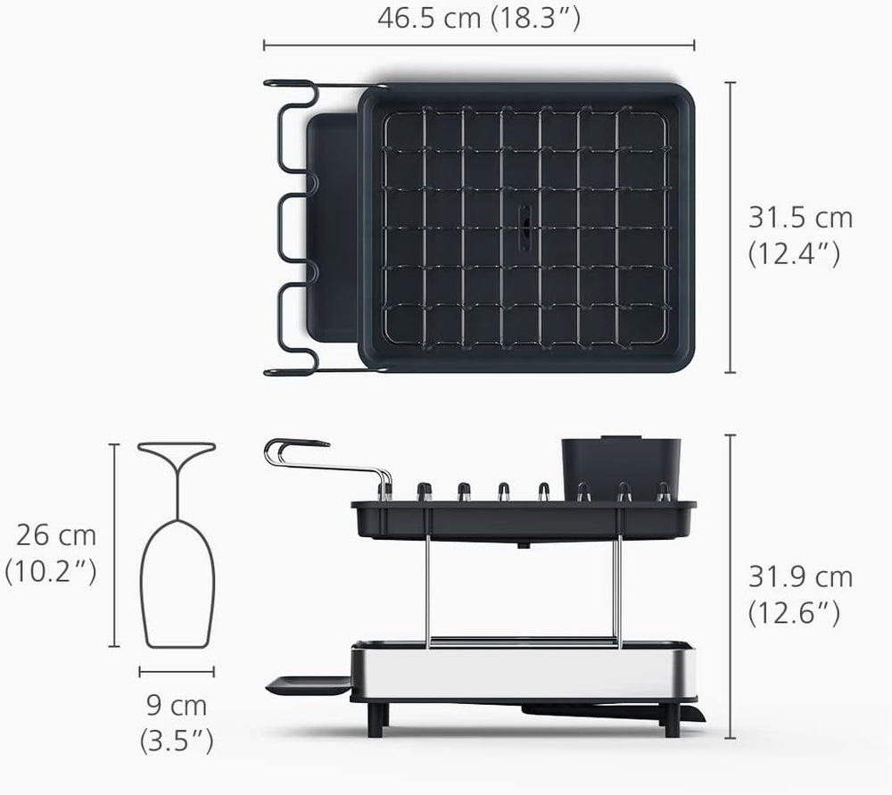 Joseph Joseph Dish Drying Rack with Wine Glass Holder - Space-Saving 2-Tier D...