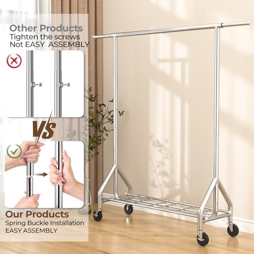 HYSEYY Heavy Duty Clothes Rack Load 450 LBS, Metal Garment Rack, Standing Rol...