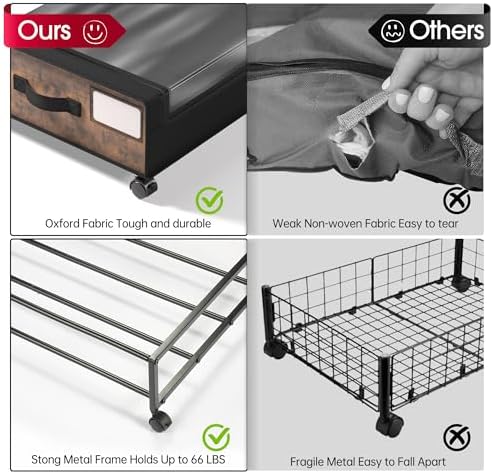 Yecaye Under Bed Storage with Wheels, 4 Pack Under Bed Storage Containers, Un...