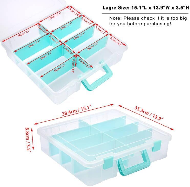 BTSKY Clear Plastic Dividing Storage Box with 8 Compartments Sewing Box