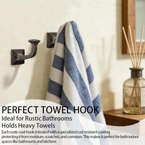 Rustic Cast Iron Wall Coat Hook 2.6×2.3in, Sturdy Vintage Heavy Duty Robe Tow...