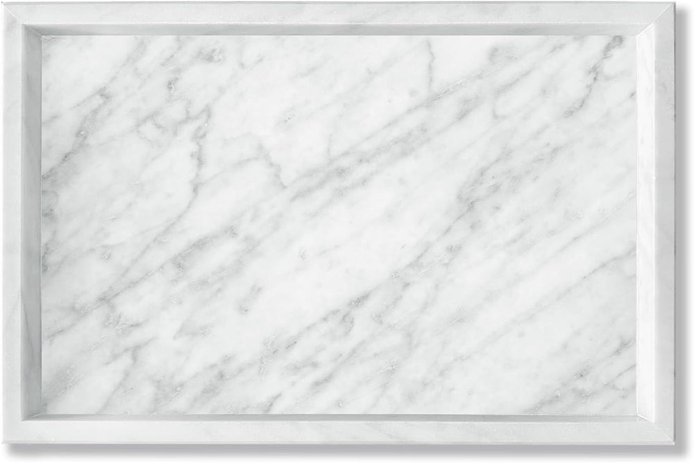 Yew & Tulip Natural Carrara White Marble Vanity Tray, Natural White Marbl...