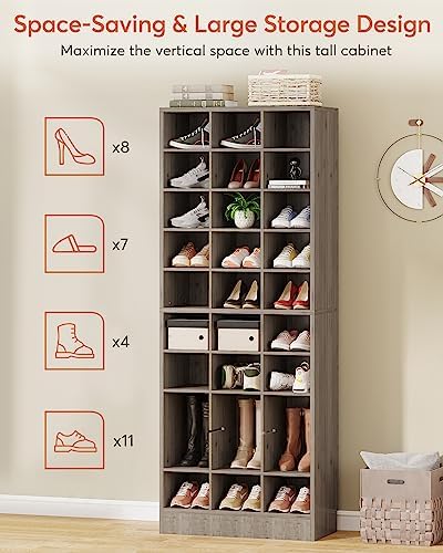 Tribesigns 10-Tier Shoe Storage Cabinet, Gray Wooden Shoe Rack with 30 Cubbie...
