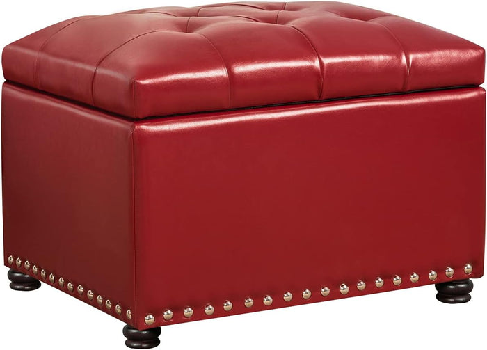 24'' Leather Storage Ottoman Rectangular Foot Rest Stool