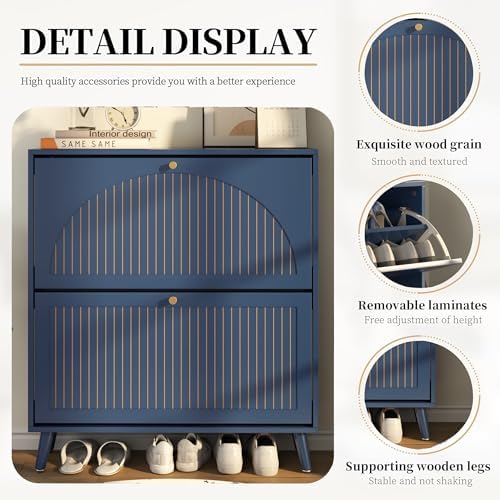 Fsbecl Shoe Storage Cabinet for Entryway with 2 Flip Drawers, Navy Blue