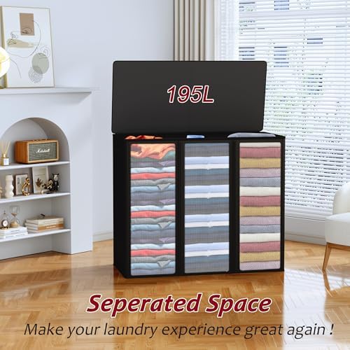 195L Laundry Hamper 3 Section,Large Laundry Hamper with Lid,Dirty Clothes Ham...