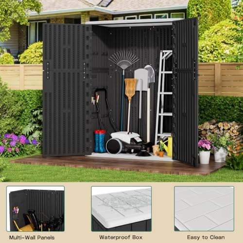 KINYING Outdoor Vertical Storage Shed,57 Cu.ft Outdoor Storage Cabinet Waterp...