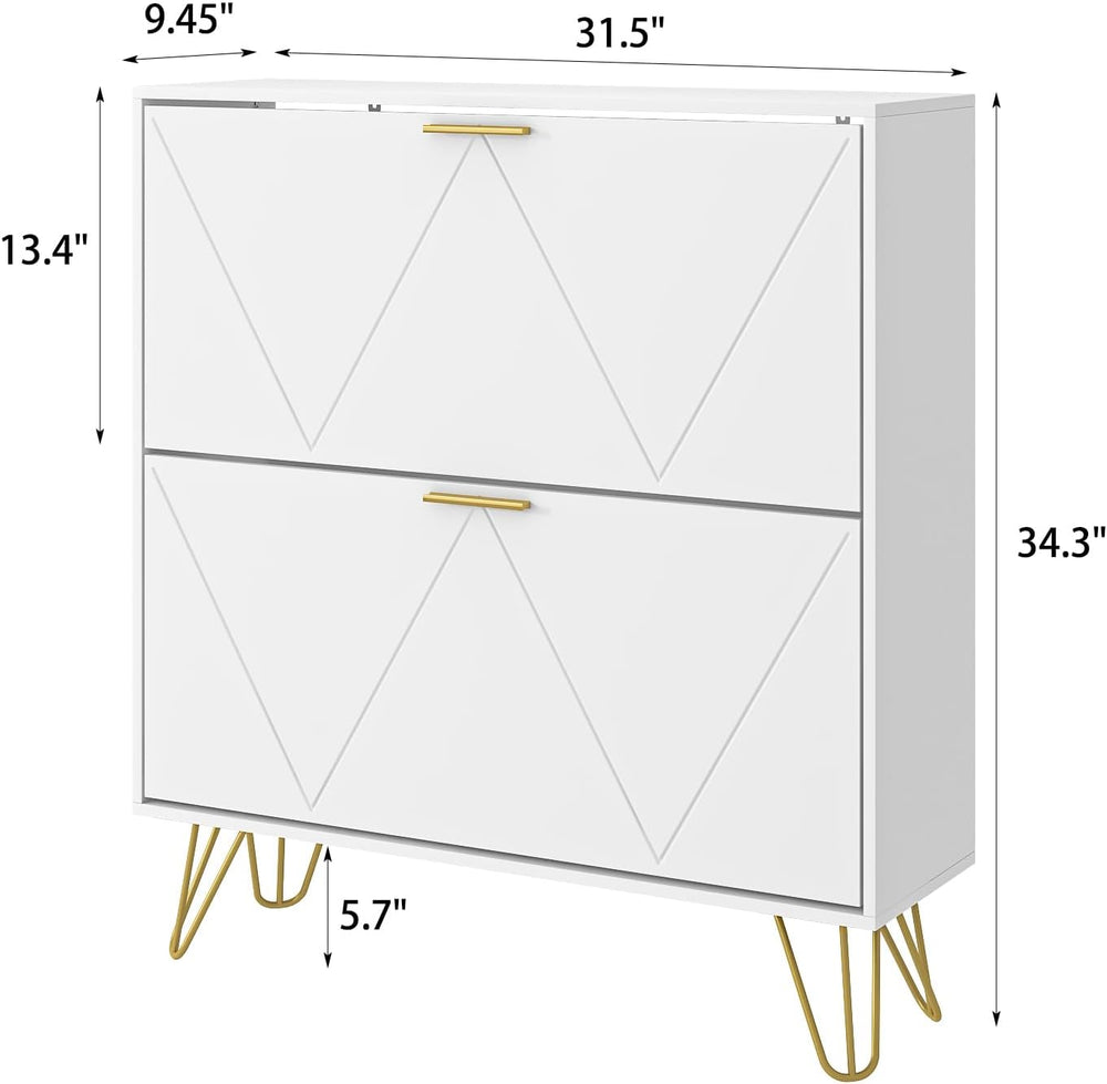 Tradare White Shoe Cabinet Storage for Entryway, Narrow Shoe Cabinet with 2 F...
