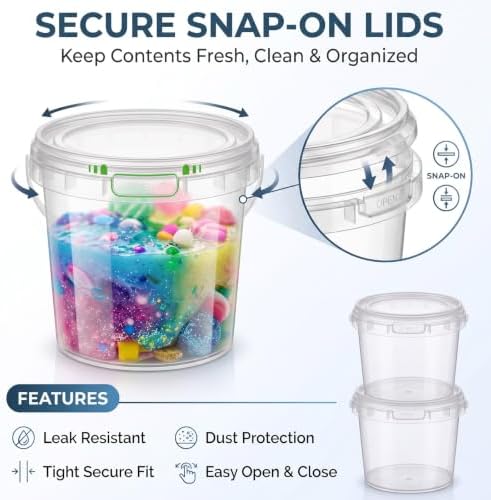 50 Pcs 34oz Maxcheck Plastic Bucket with Lids and Handles Bulk, Clear