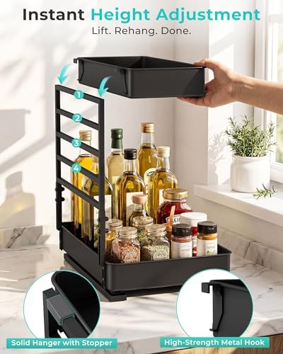EVERIE Under Sink Organizer, Adjustable Pull Out Rack for Tall Bottles