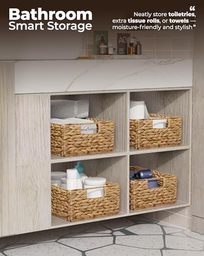 BLUEWEST Water Hyacinth Storage Baskets, Set of 6, Woven Bins with Handles