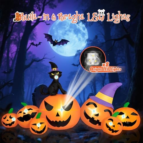 8FT Long Halloween Inflatables Pumpkin Outdoor Decorations, 7 Blow Up Pumpkin...