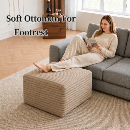 25.6" Ottoman Foot Rest for Couch,Plush Corduroy Rectangle Ottomans,Upho...