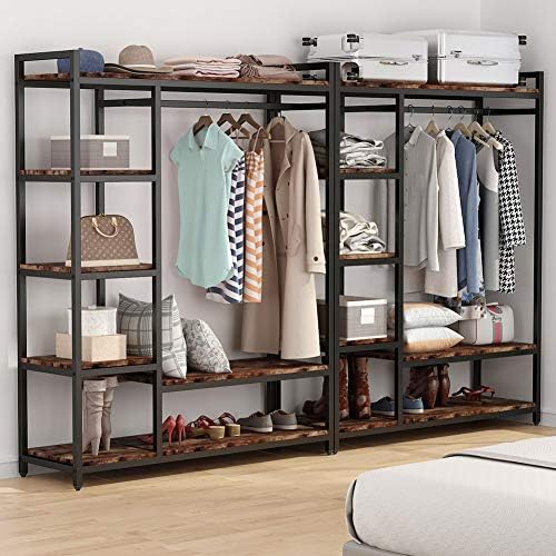 LITTLE TREE Free Standing Wood Closet Clothes Rack,Heavy Duty Grament Rack wi...