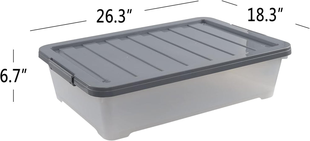 3-Pack 40 Qt Plastic Underbed Box with Wheels, Shallow Storage Bin