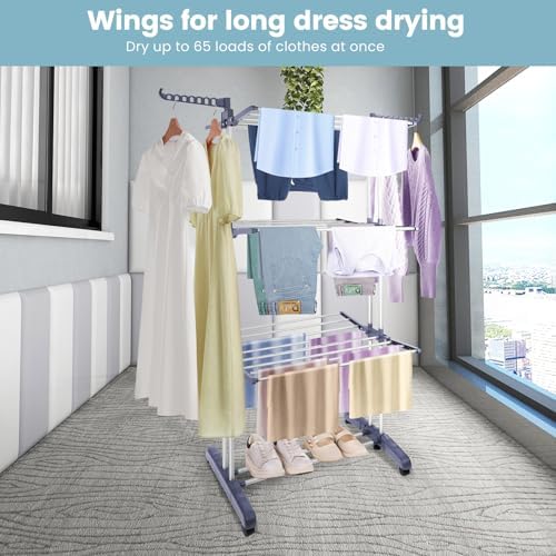 Heavy Duty Clothes Drying Rack, 4-Tier Foldable Laundry Drying Rack 70" ...