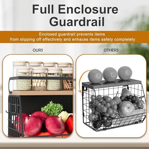 Fruit Basket 2 IN 1 Magnetic & Hanging Wall Produce Basket with Spice Rac...