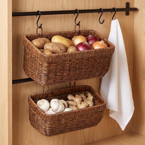 Wicker Wall Baskets Set of 2, Decorative Hanging Organizer for Kitchen, Livin...