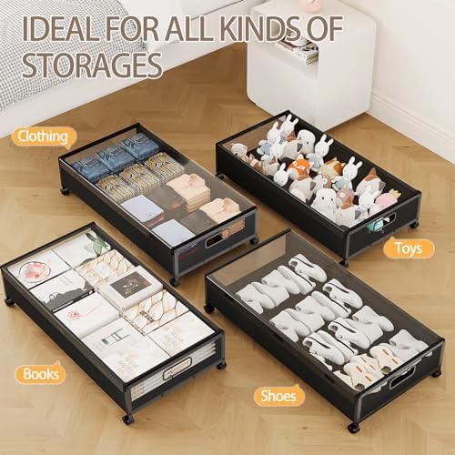 KITHELP Under Bed Storage with Wheels,2 Pack Under Bed Shoe Storage, Under th...