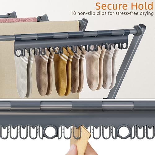 Drying Rack Clothing,12 Drying Poles with Sock Clips Clothes Drying Rack