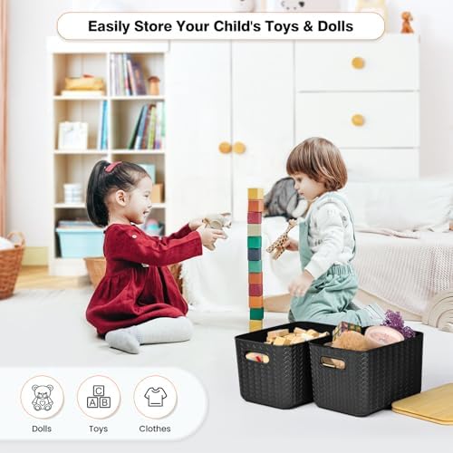 Ohmlove 4 Pack Storage Bins with Bamboo Lids,Stackable Box for Organization