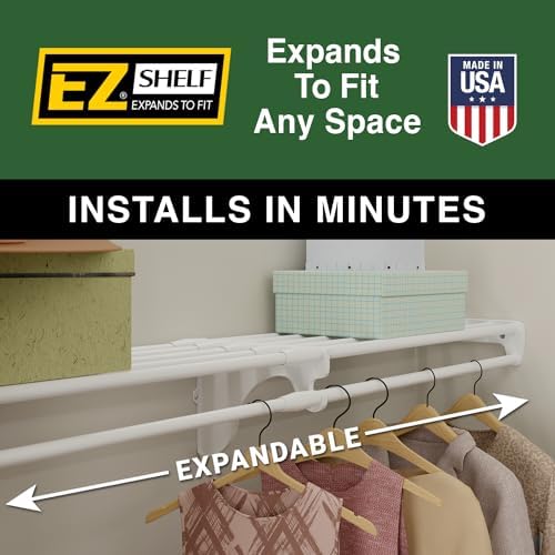 EZ Shelf - DIY Expandable Closet Shelf (NO Hanging Rod) - 28” to 48” - White ...