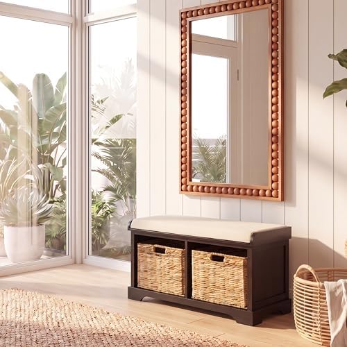 SAFAVIEH Furniture - Freddy 2-Basket Storage Bench - Dark Chocolate - Solid W...