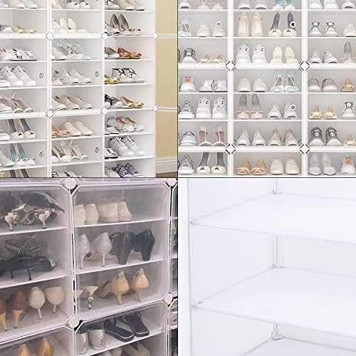 12-Tiers Vertical Shoe Cabinet, Side Opening Shoe Cabinet with Divider, Clear...
