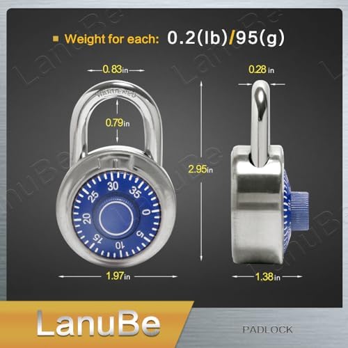 LanuBe Lock Standard Dial Combination Padlock 60 Pack Wide 2-in Blue Dial