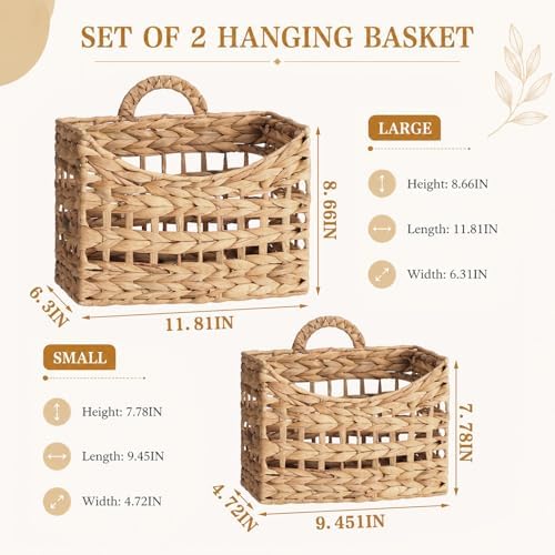 Mifoci 2 Pcs Wicker Hanging Wall Basket Woven Basket Natural Water Hyacinth