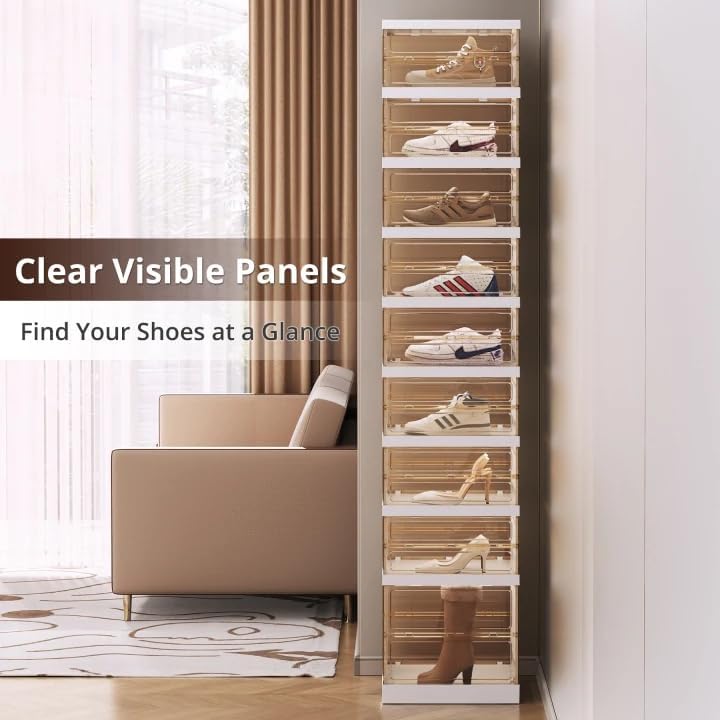 Foldable Shoe Cabinet, 9-Tier Rolling Rack with Magnetic Doors, 18 Pairs