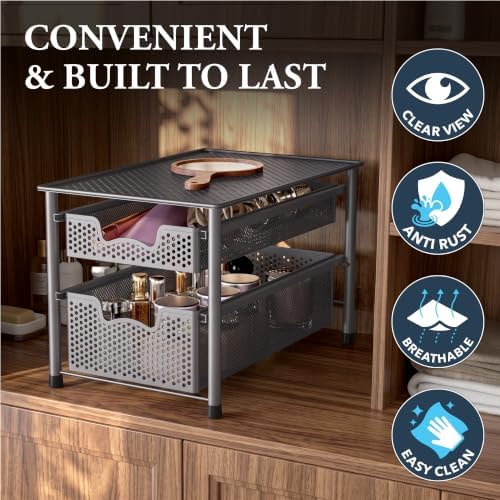 Simple Houseware Stackable 2 Tier Sliding Basket Organizer Drawer, Silver