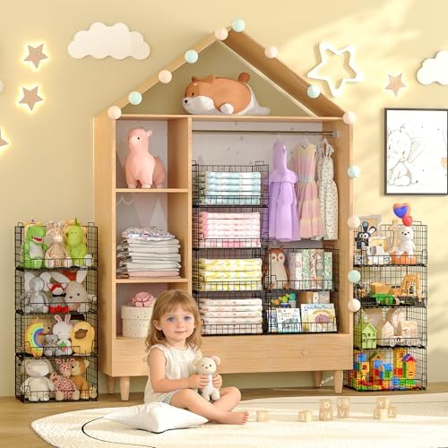 4-Tier Stackable Closet Organizers and Storage Basket - Foldable Closet Shelf...