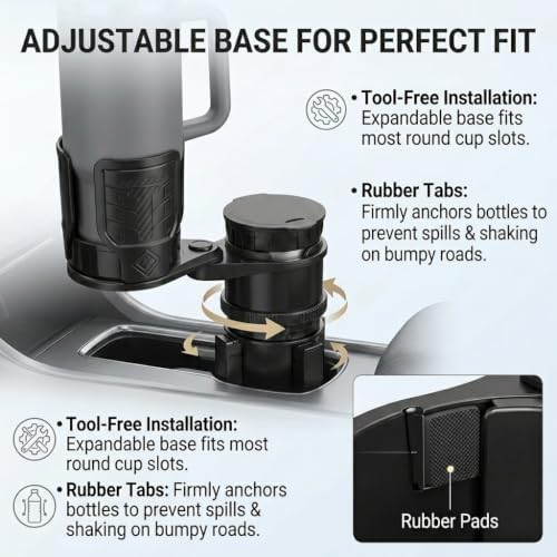 3 in 1 Car Cup Holder Expander with Removable Automotive Ashtray, Adjustable ...