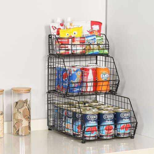 3-Tier Fruit Basket for Kitchen Counter, Stackable Wire Baskets Wall, Potato ...