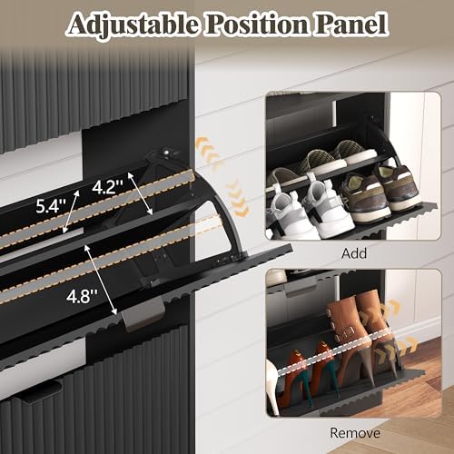 HUANLEGO Shoe Cabinet Storage for Entryway with 6 Flip Drawers, Black