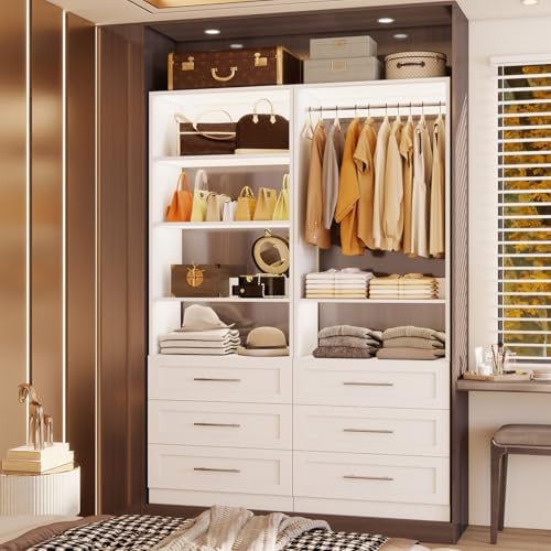 Closet System with 6 Drawers, Wood Closet Organizer System, Walk-in Closet or...